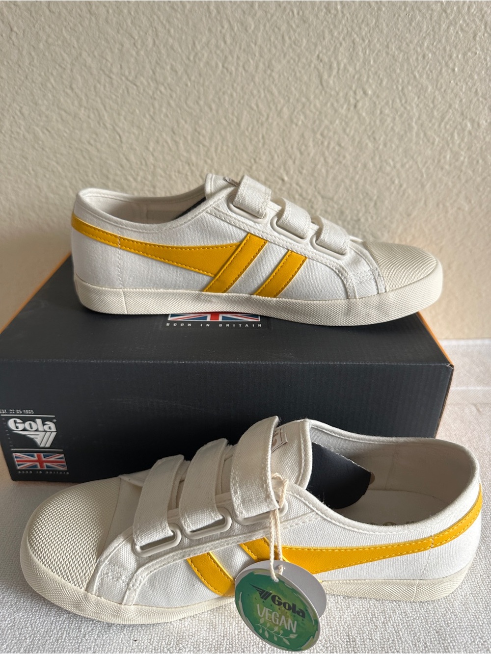 Gola White and Yellow Velcro Low-Top Sneakers